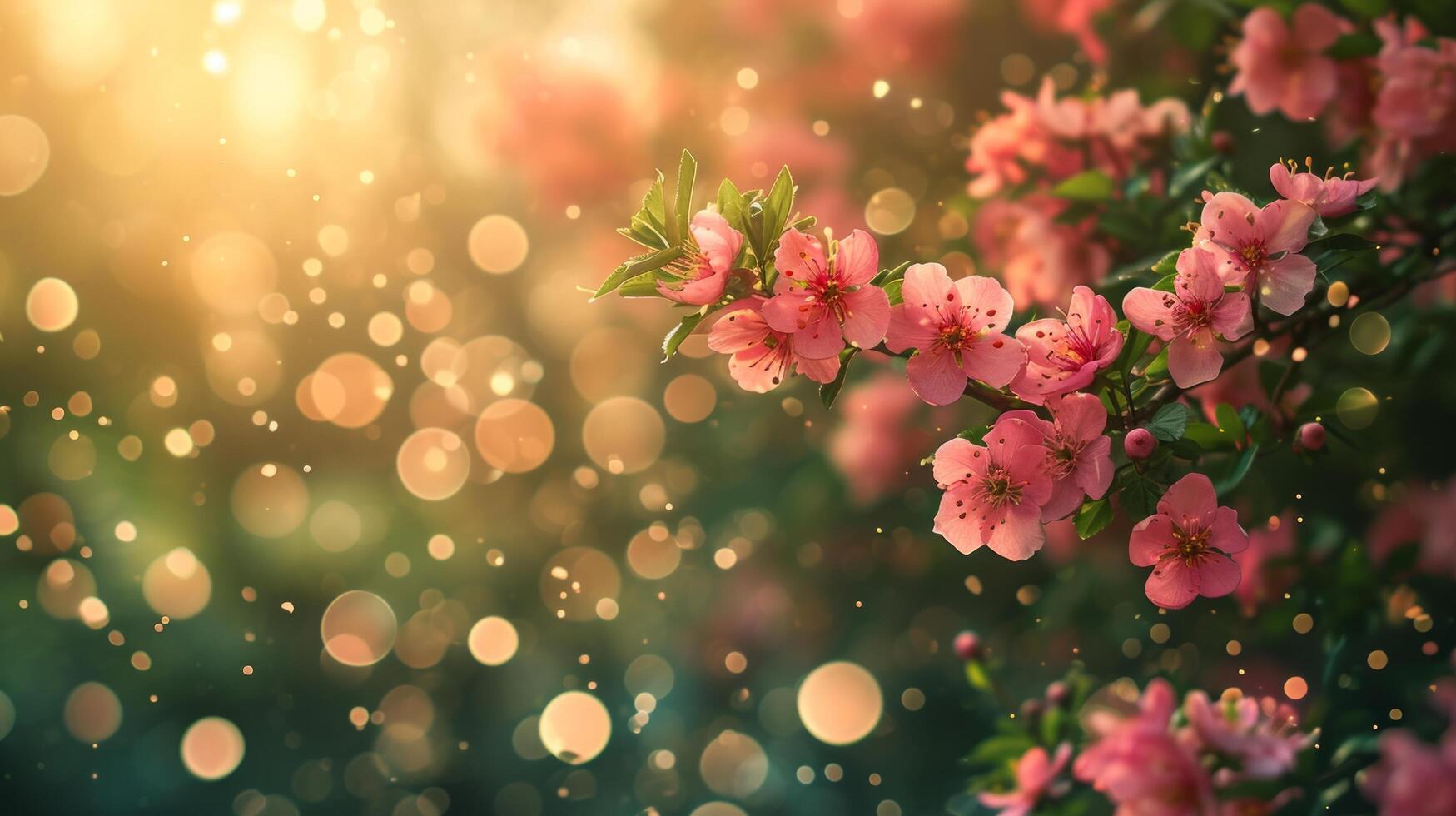 AI generated spring advertisment natural nackground with flowers, bokeh lights and copy space photo