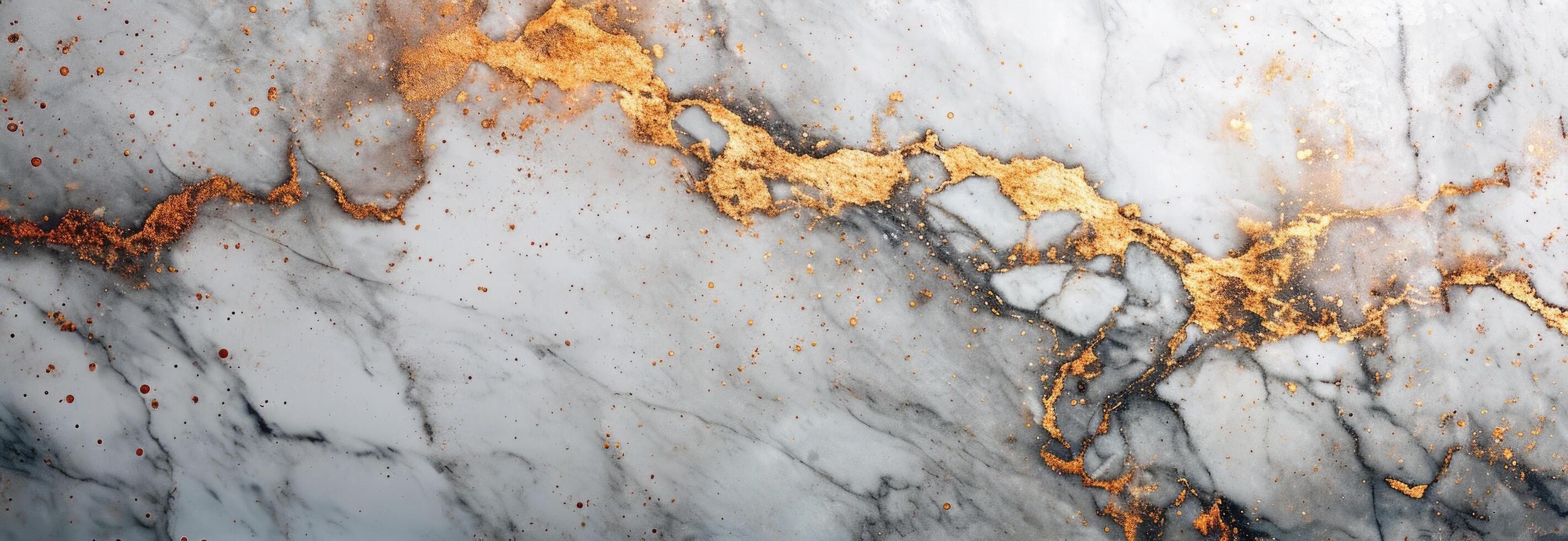 AI generated white marble background in gold, copper and silver photo