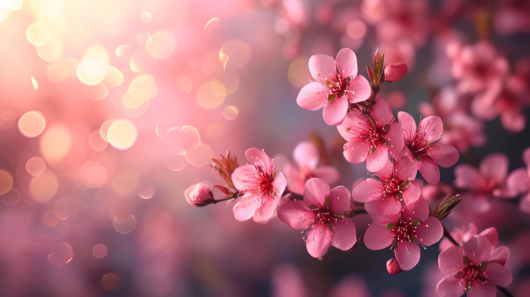 AI generated spring advertisment natural nackground with flowers, bokeh lights and copy space photo