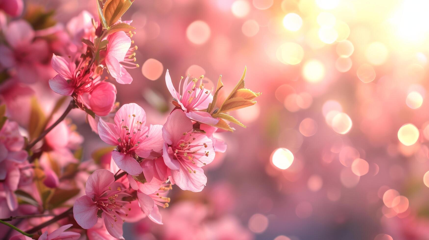 AI generated spring advertisment natural nackground with flowers, bokeh lights and copy space photo