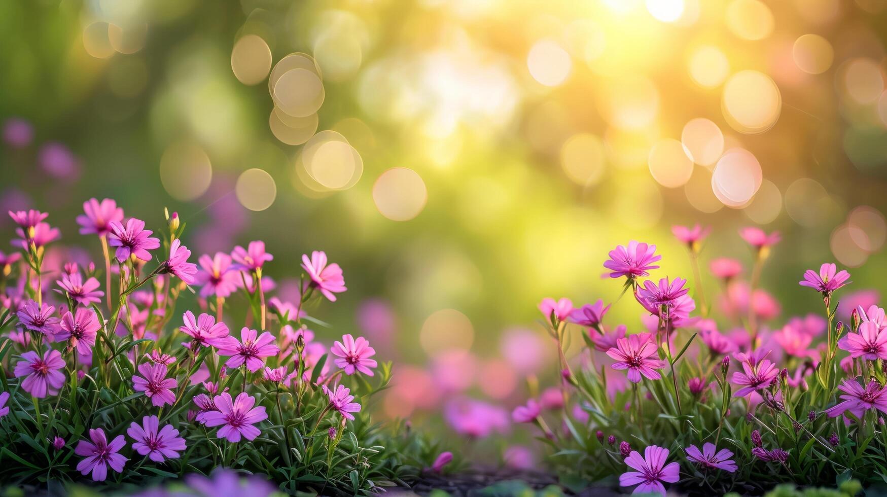 AI generated spring advertisment natural nackground with flowers, bokeh lights and copy space photo