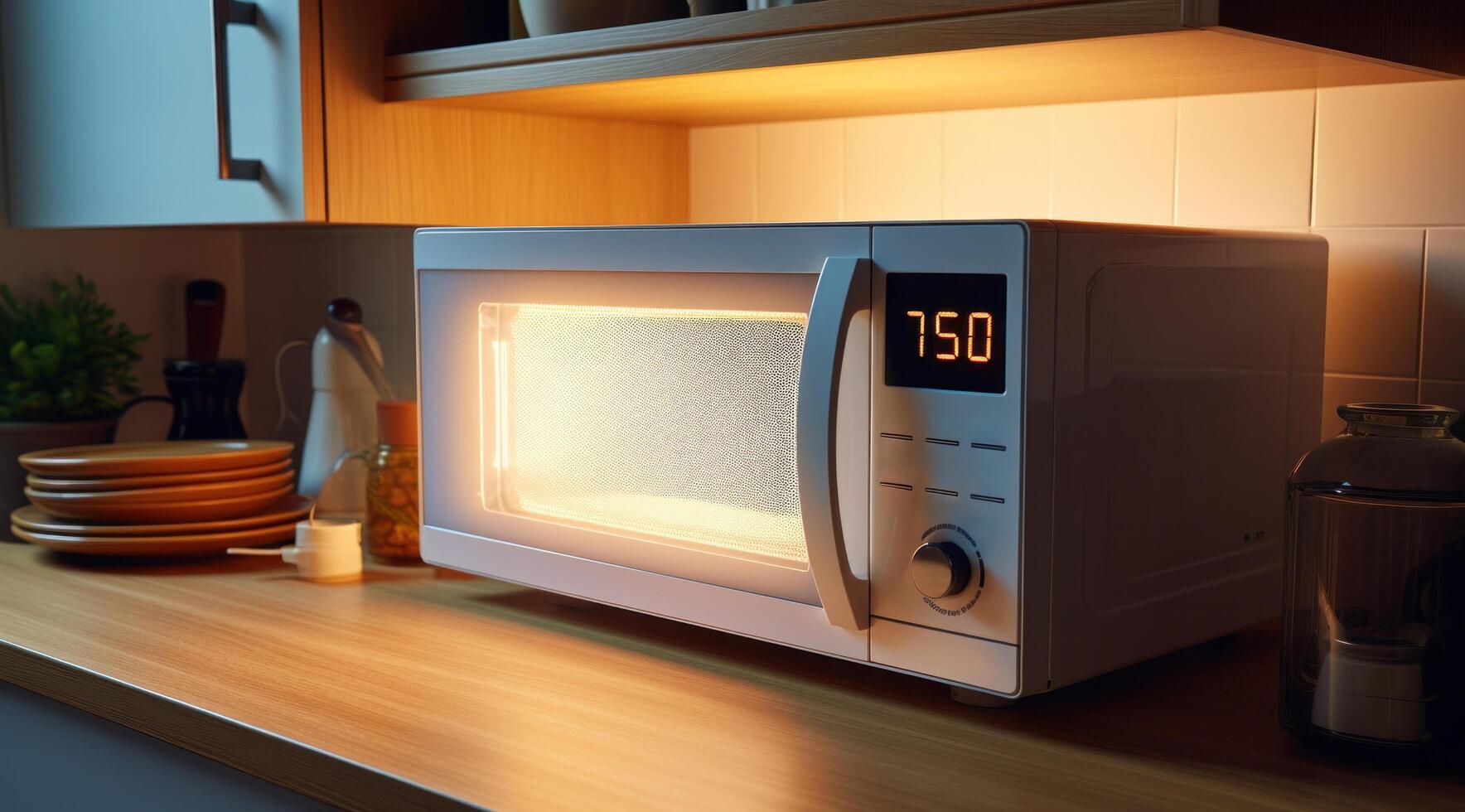 AI generated an example of a home kitchen microwave photo