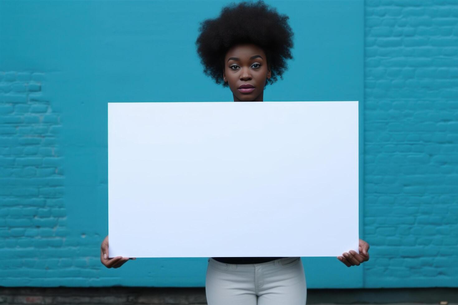 AI generated a young black man holding an empty white board greeting card photo