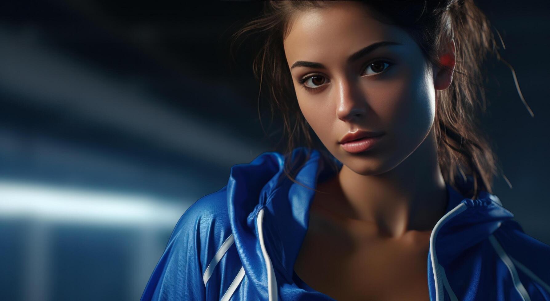 AI generated an attractive woman in blue sports wear photo