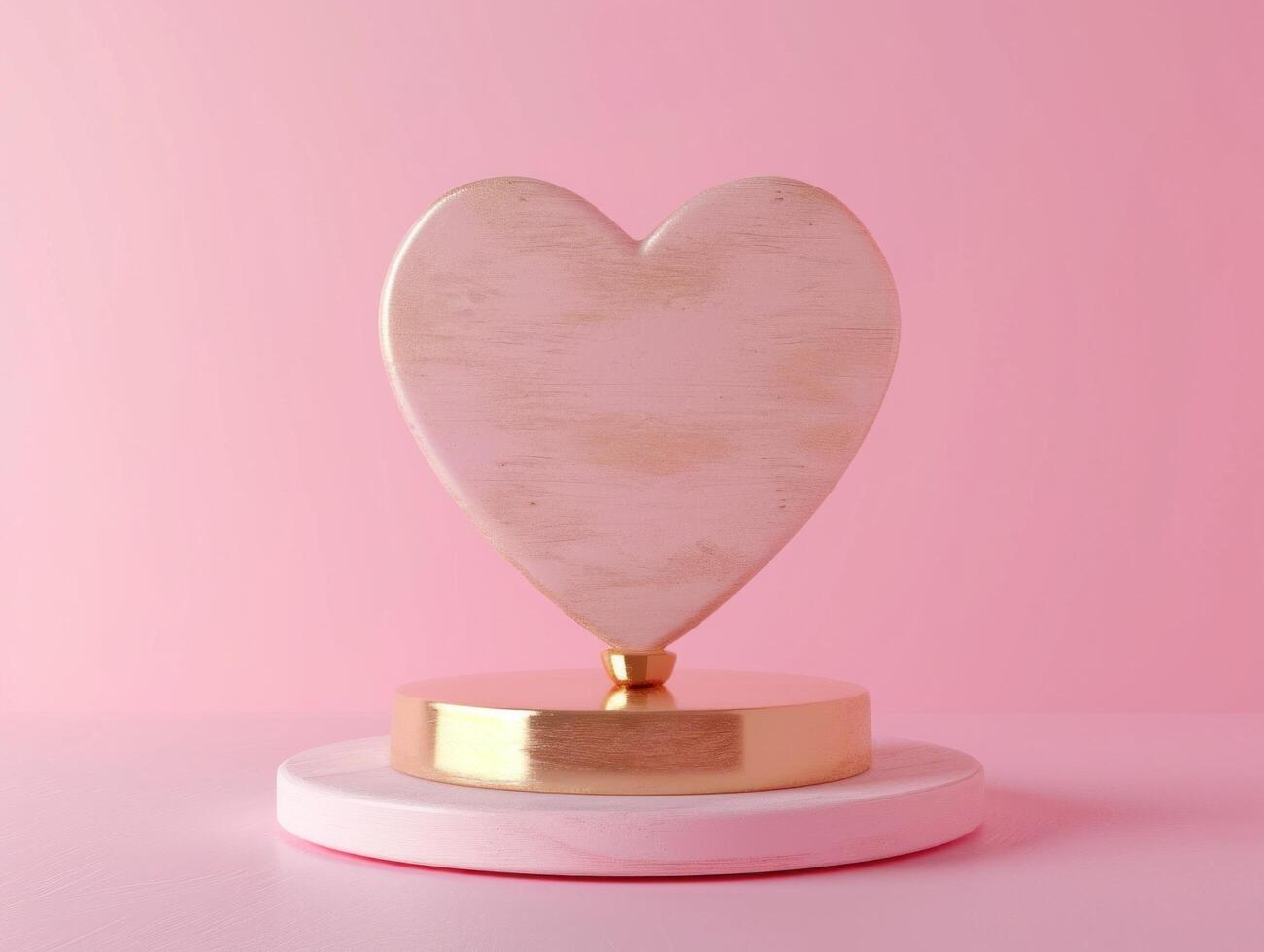 AI generated a pink heart shaped wooden cake stand on pink background photo