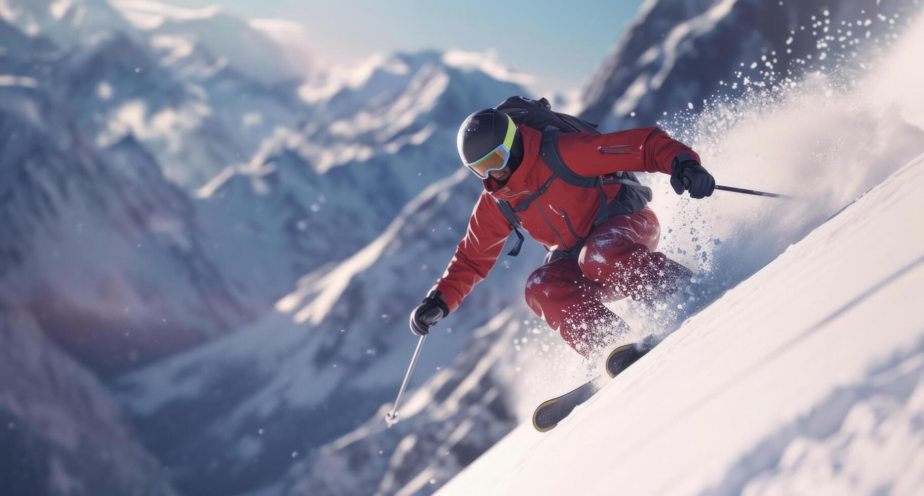AI generated a skier is on his skis down a mountain, photo