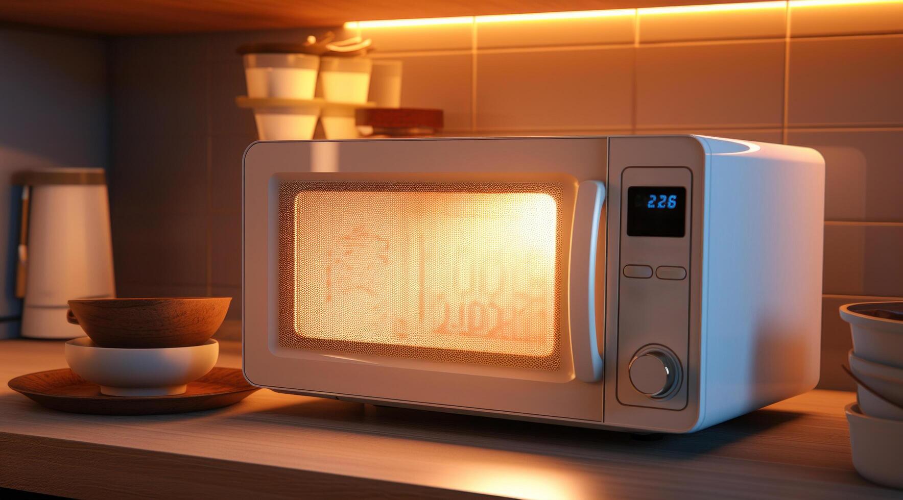 AI generated an example of a home kitchen microwave photo