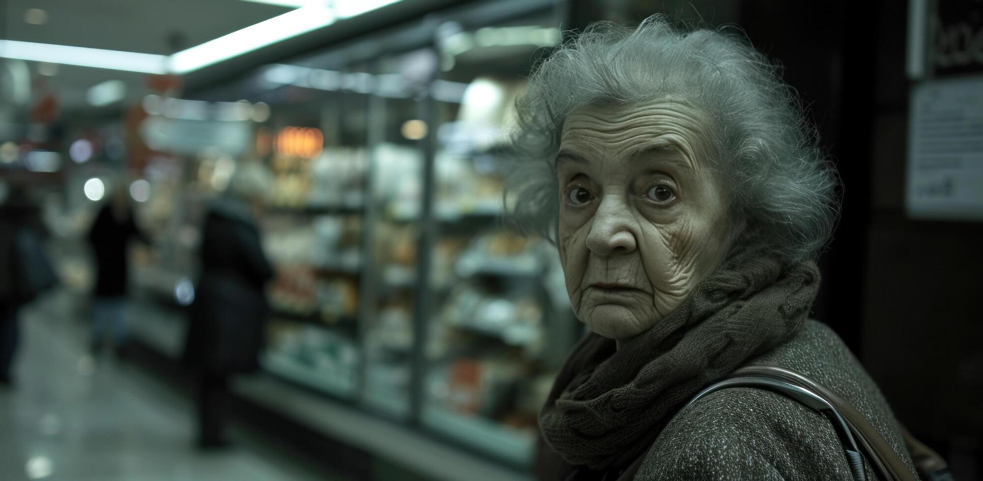 AI generated an elderly woman standing in an empty store photo