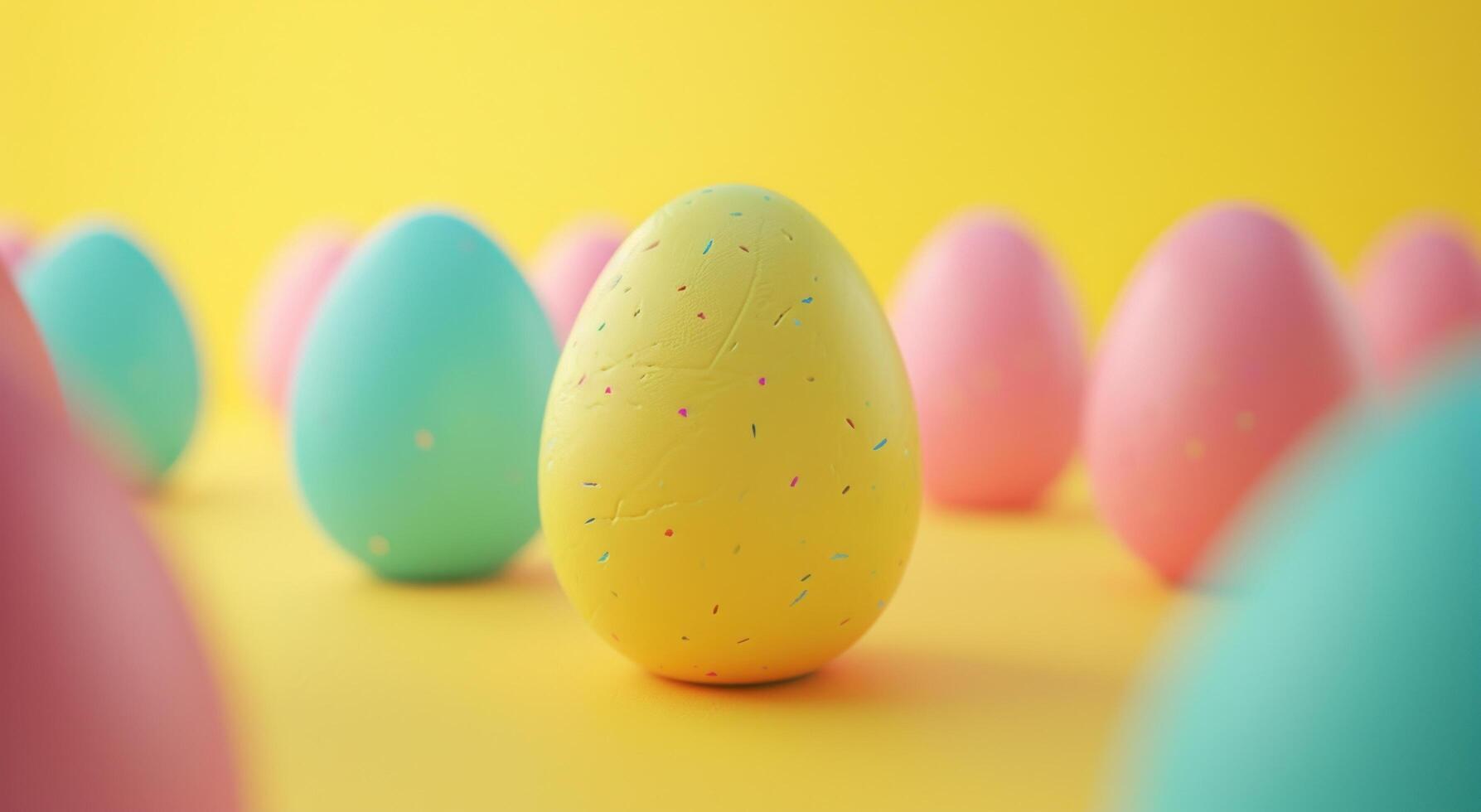 AI generated color coated eggs on a yellow background photo