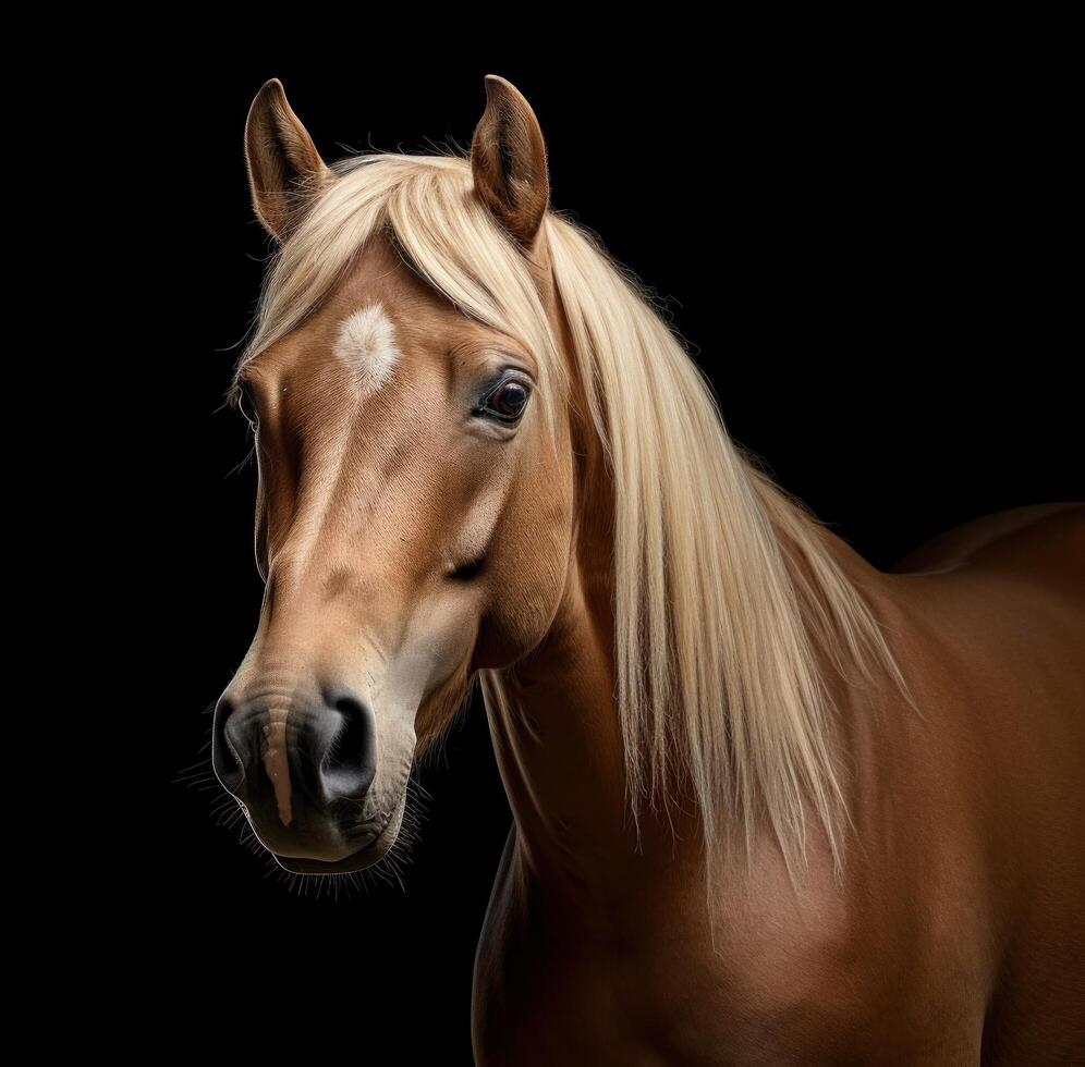 ai generado oscuro antecedentes con un rubia caballo foto