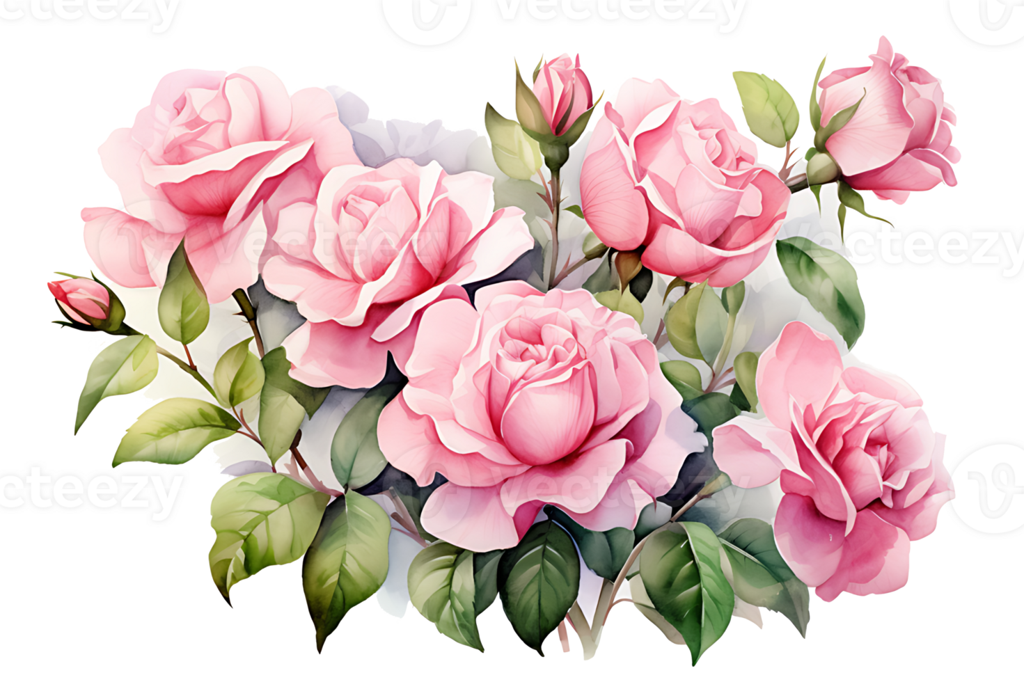 ai generiert Aquarell Hand Gemälde Stil ein Bündel von Rose Blumen isoliert. Ausschnitt Pfad inbegriffen. png