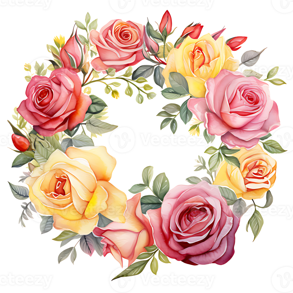 AI generated watercolor hand painting style a bunch of rose flowers isolated. Clipping path included. png