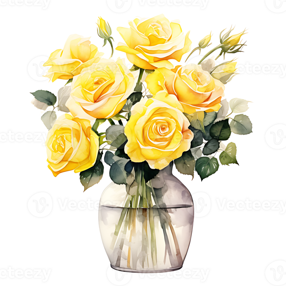 AI generated watercolor realistic painting bouquet of rose white yellow . png