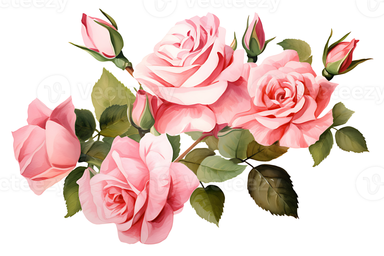 ai generiert Aquarell Hand Gemälde Stil ein Bündel von Rose Blumen isoliert. Ausschnitt Pfad inbegriffen. png