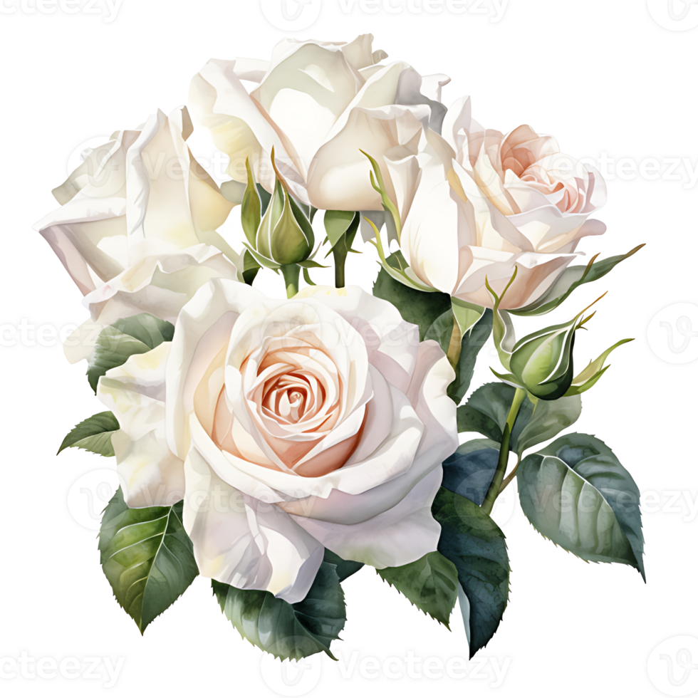 AI generated watercolor hand painting style a bunch of rose flowers isolated. Clipping path included. png