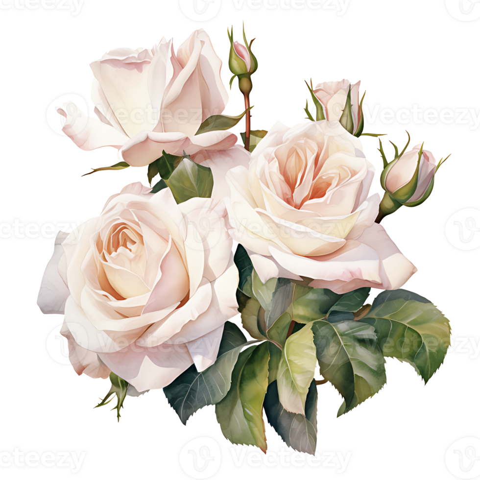 AI generated watercolor hand painting style a bunch of rose flowers isolated. Clipping path included. png