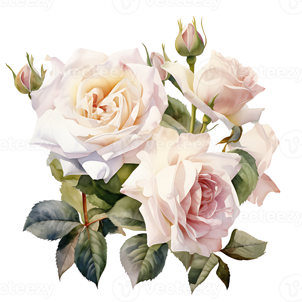 AI generated watercolor hand painting style a bunch of rose flowers isolated. Clipping path included. png