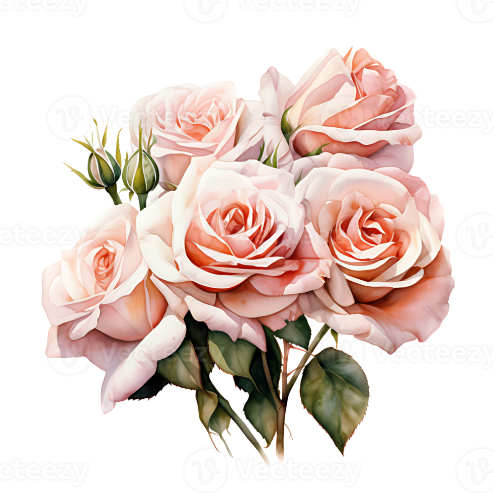 AI generated watercolor hand painting style a bunch of rose flowers isolated. Clipping path included. png