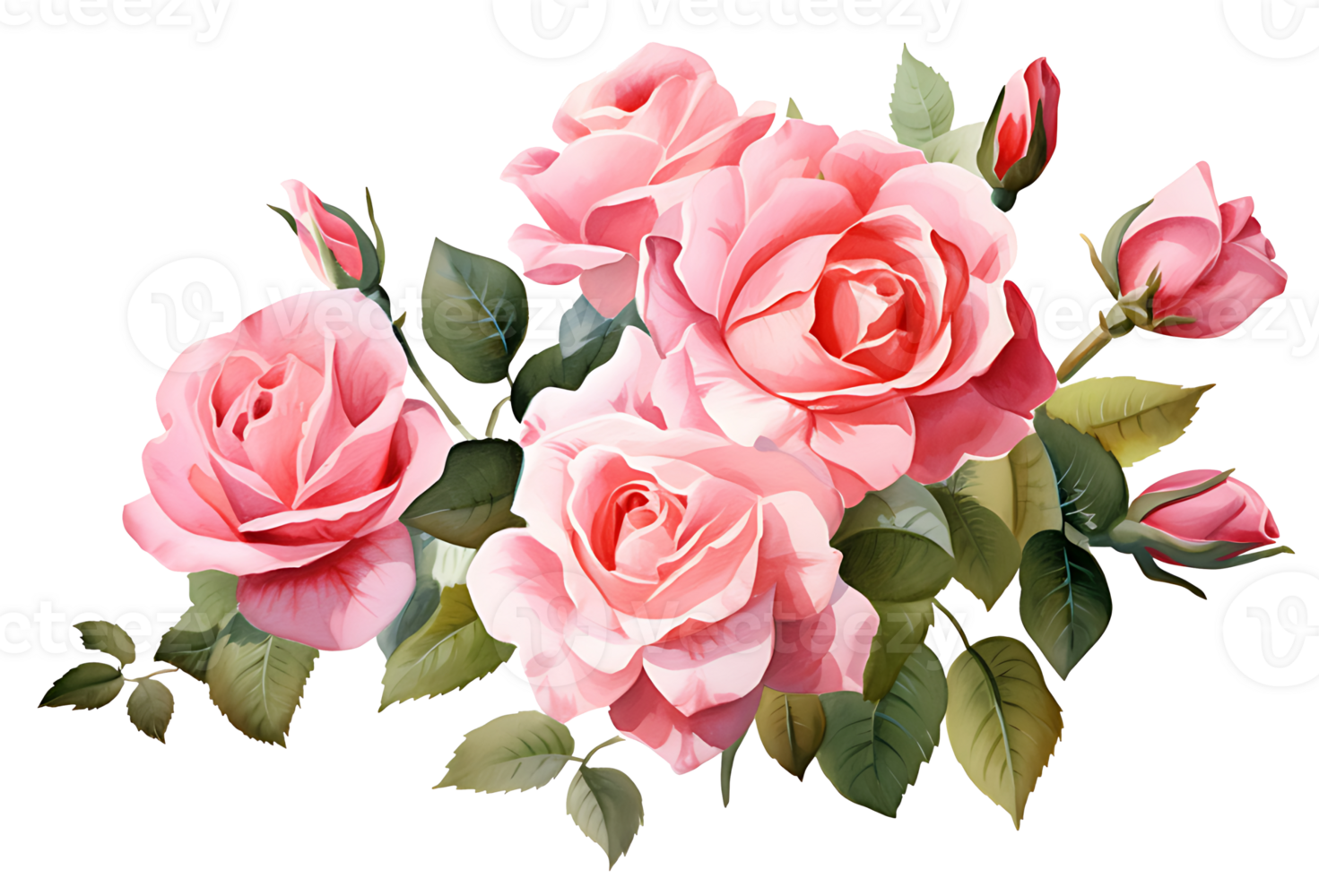 AI generated watercolor hand painting style a bunch of rose flowers isolated. Clipping path included. png