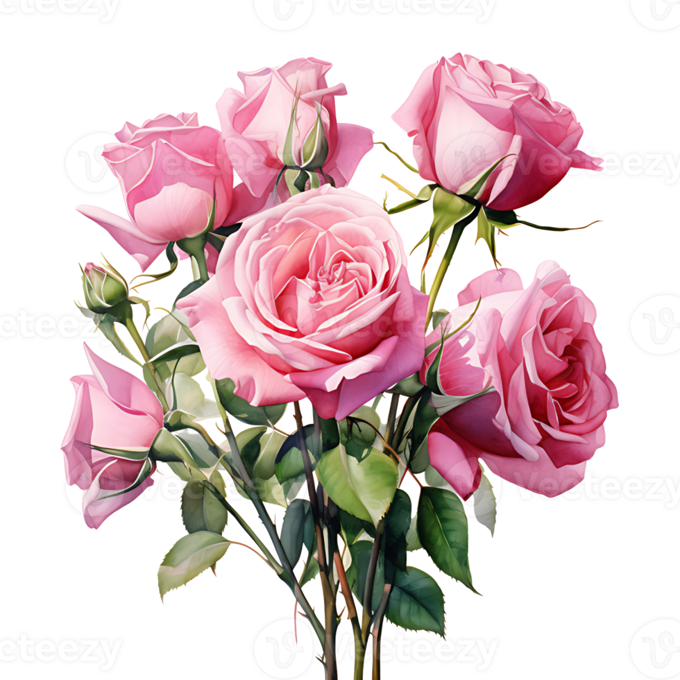 AI generated watercolor hand painting style a bunch of rose flowers isolated. Clipping path included. png