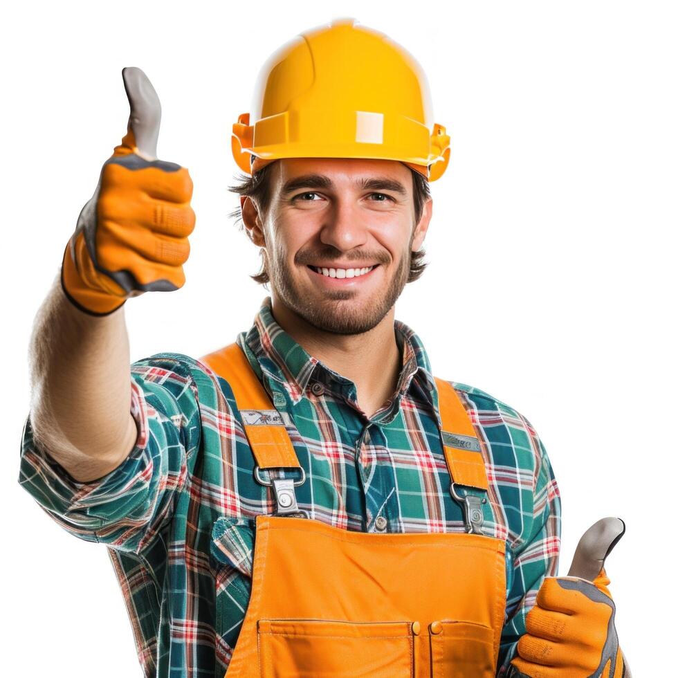 AI generated handsome worker worker showing thumbs up isolated photo