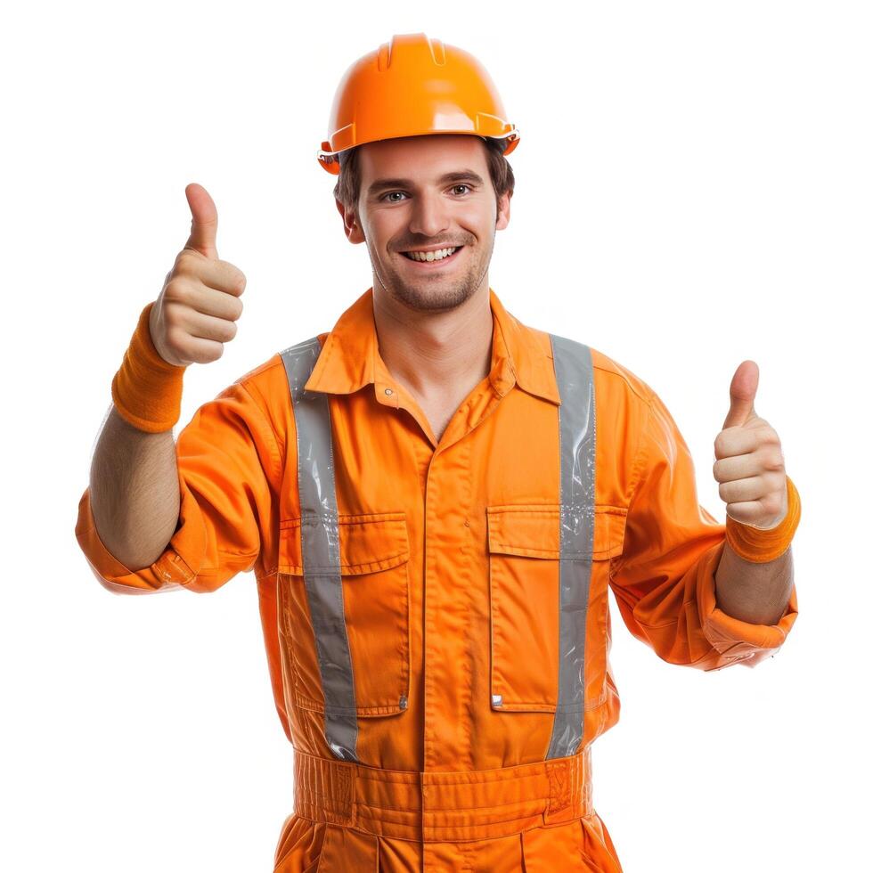 AI generated handsome worker worker showing thumbs up isolated photo