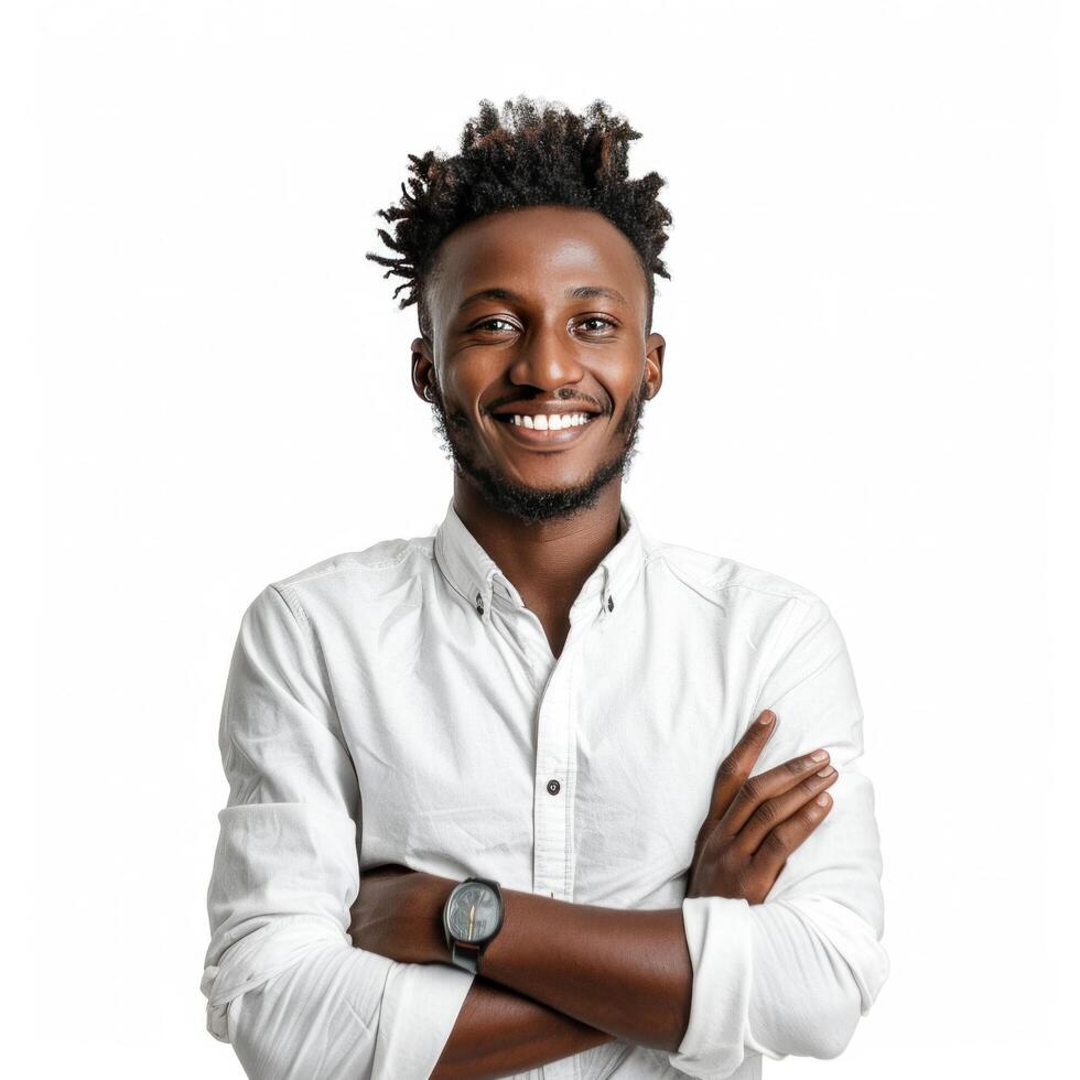 AI generated Handsome black student smile isolated photo