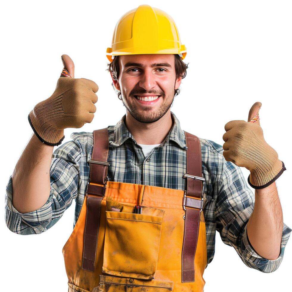 AI generated handsome worker worker showing thumbs up isolated photo
