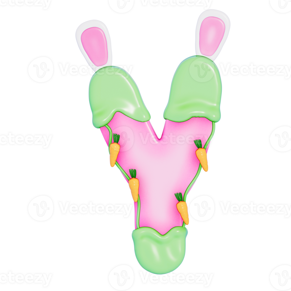 Easter bunny holiday alphabet Y with cute decoration on transparent background , 3D Rendering png