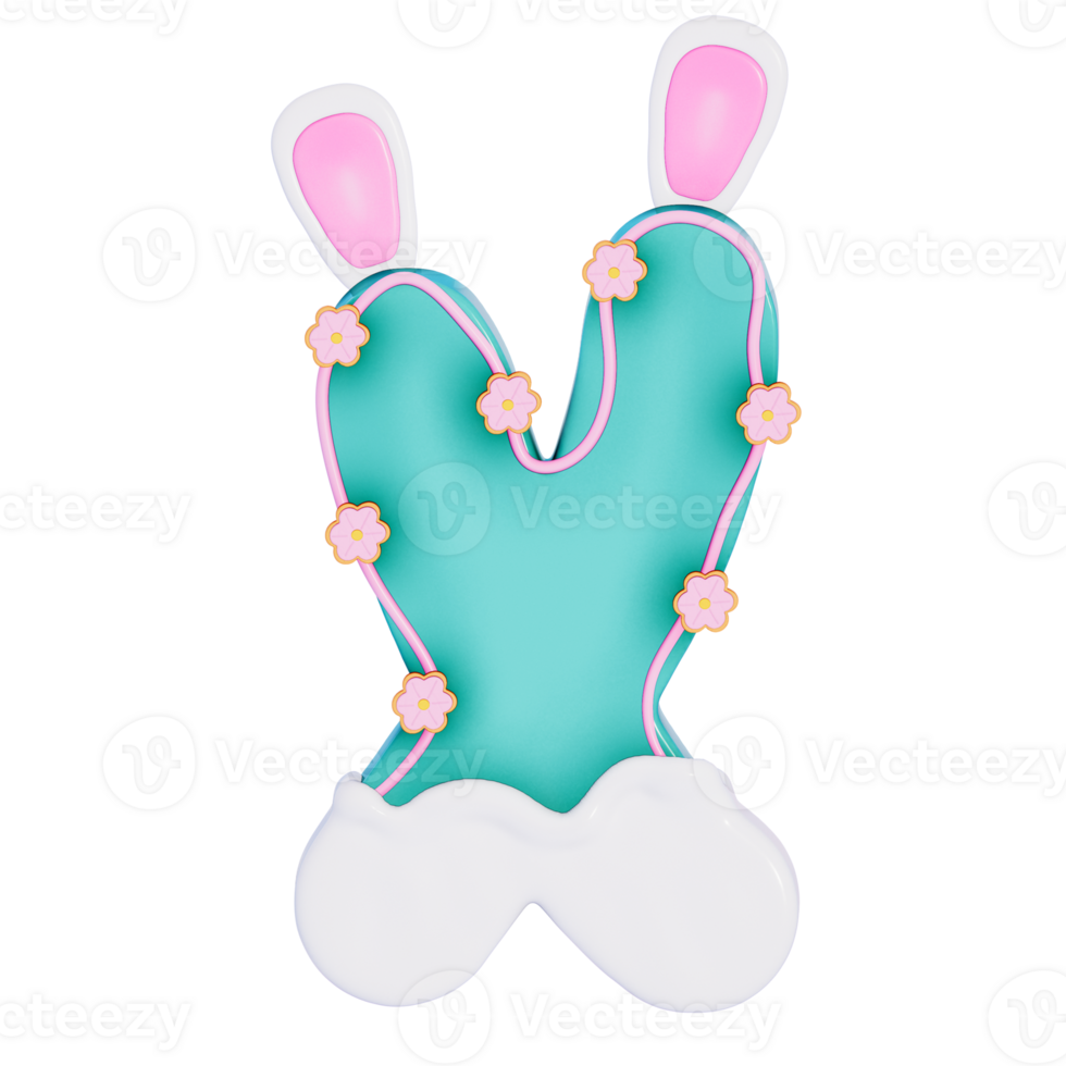 Easter bunny holiday alphabet X with cute decoration on transparent background , 3D Rendering png