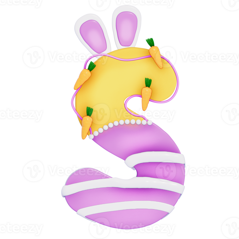Easter bunny holiday alphabet S with cute decoration on transparent background , 3D Rendering png