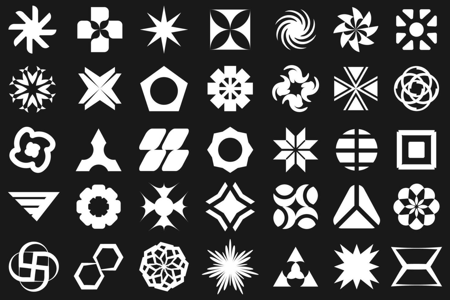 Retro futuristic elements for design. Big collection of abstract graphic geometric symbols and objects in y2k style. Templates for streetwears brand. Vector illustration