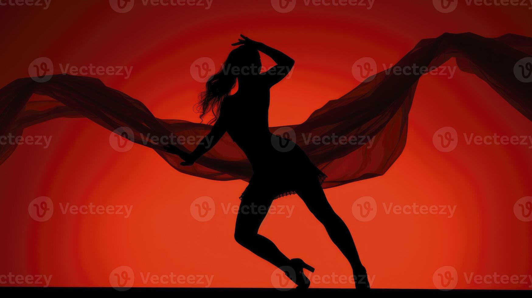 ai generado mujer silueta bailando - rojo ligero distrito concepto foto