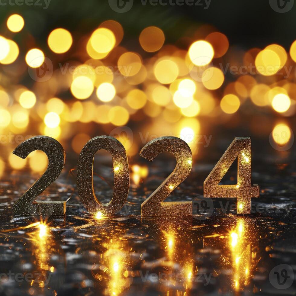 AI generated Happy New year 2024 on bokeh background photo