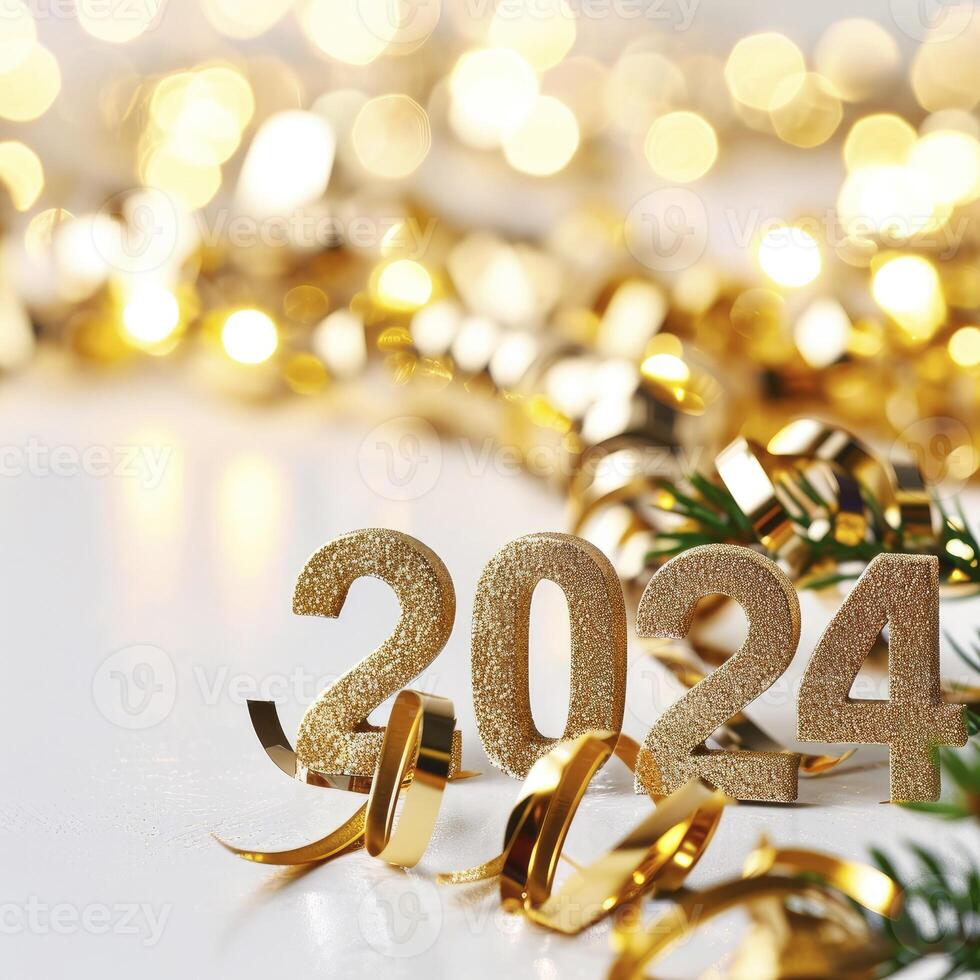 AI generated Happy New year 2024 on bokeh background photo