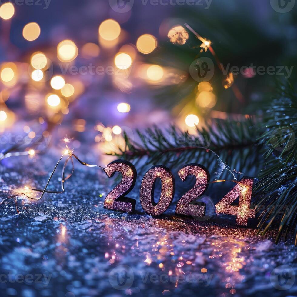 ai generado contento nuevo año 2024 en bokeh antecedentes foto
