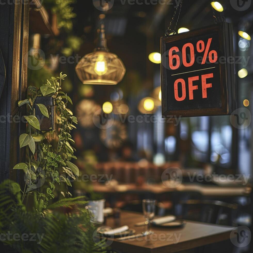 AI generated Sign with the text 60 off at the restaurant photo