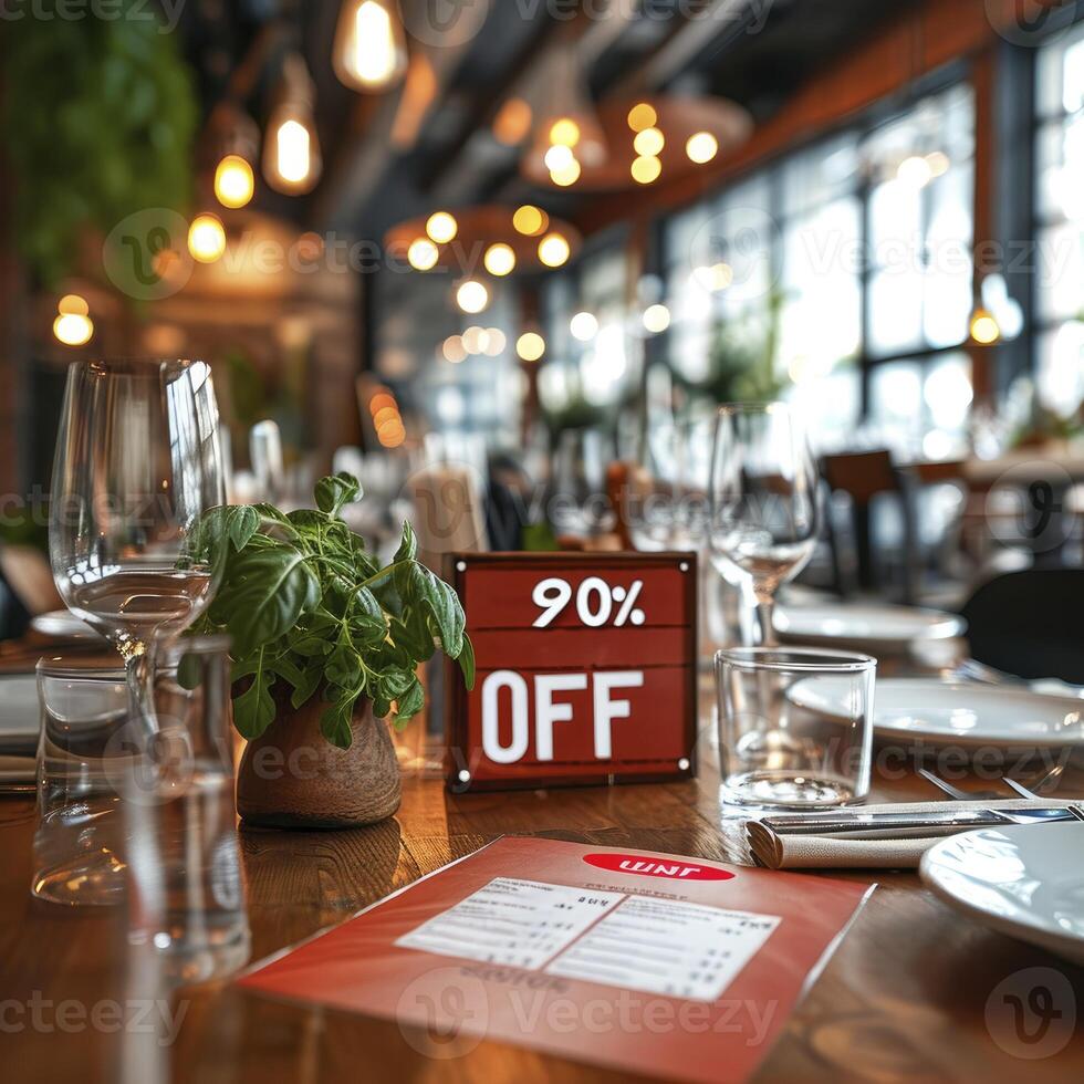 AI generated Sign with the text 90 off at the restaurant photo