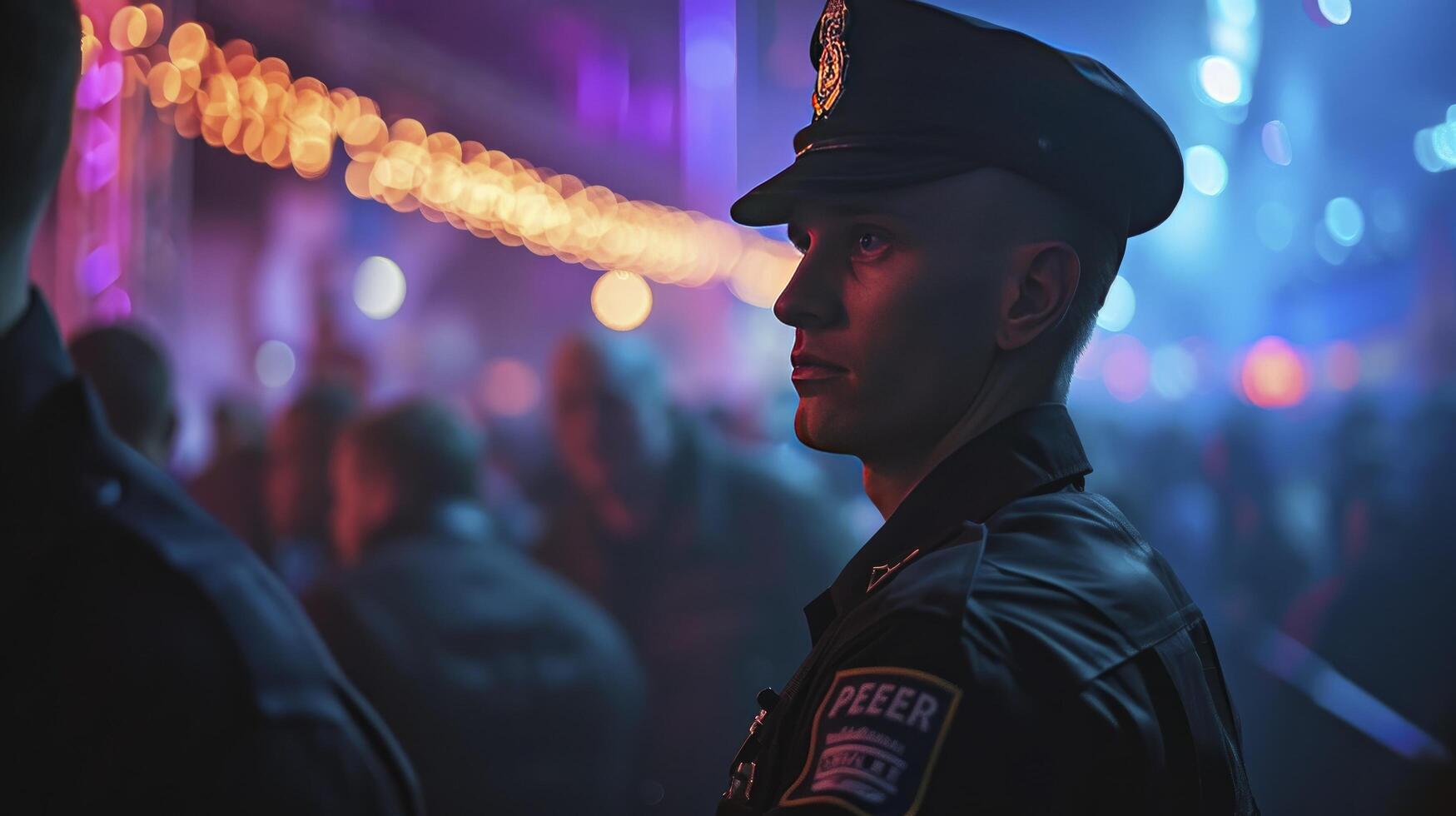 AI generated At the show, a security guard . photo