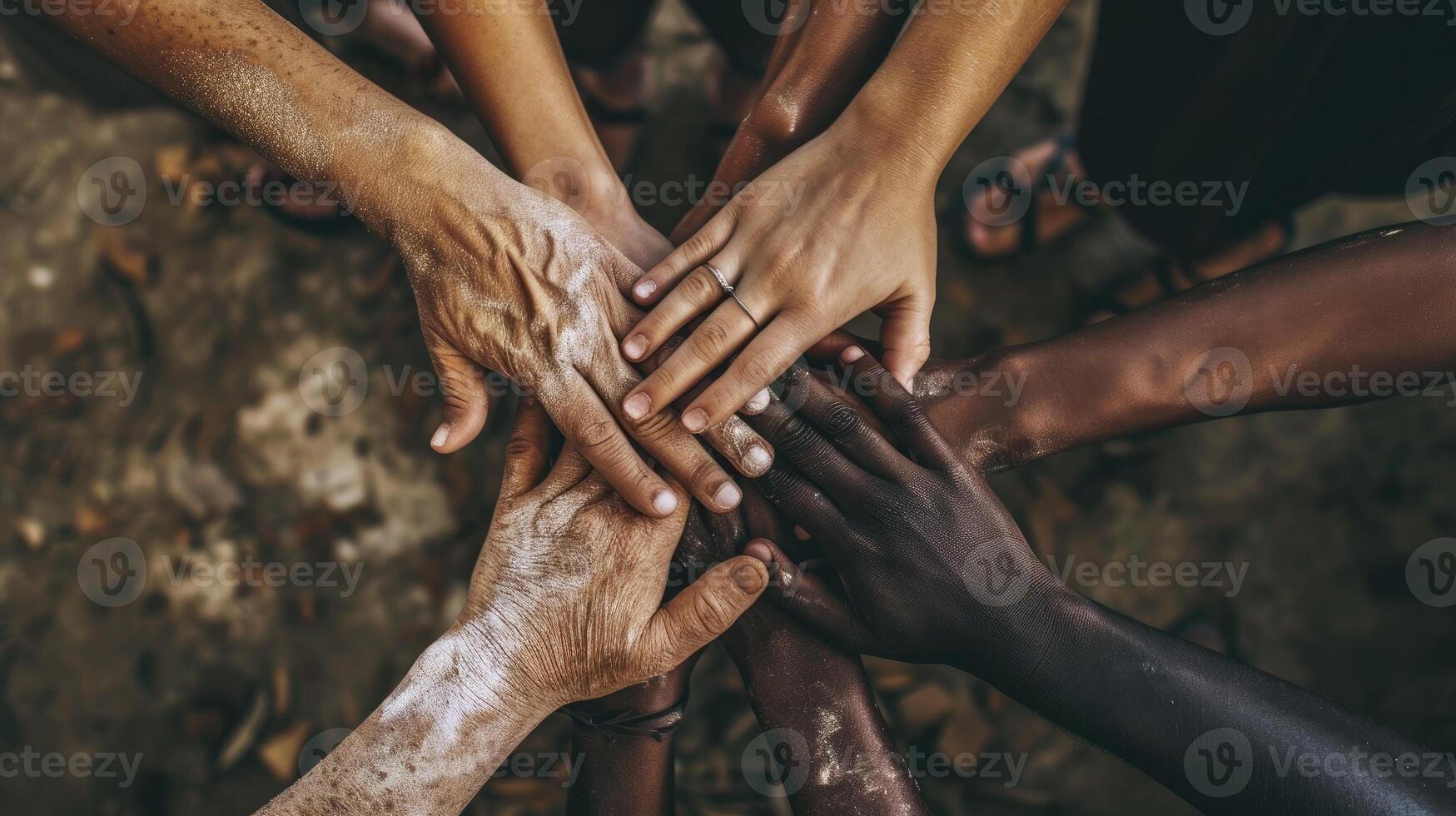 AI generated A diverse hands coming together in a symbol of unity, emphasizing the importance of harmony among people photo