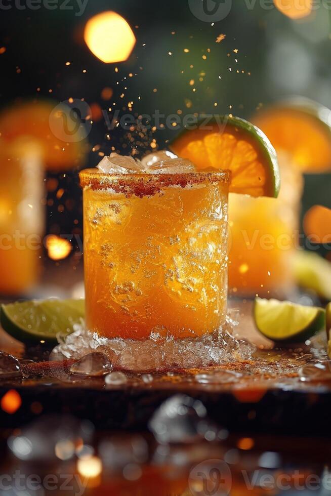 AI generated Cold and refreshing cocktail orange punch on a dark background photo