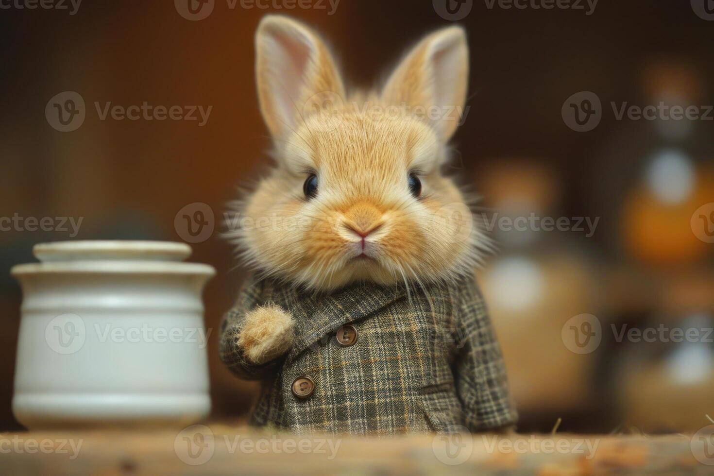 AI generated Stylish bunny in warm clothes outdoors photo