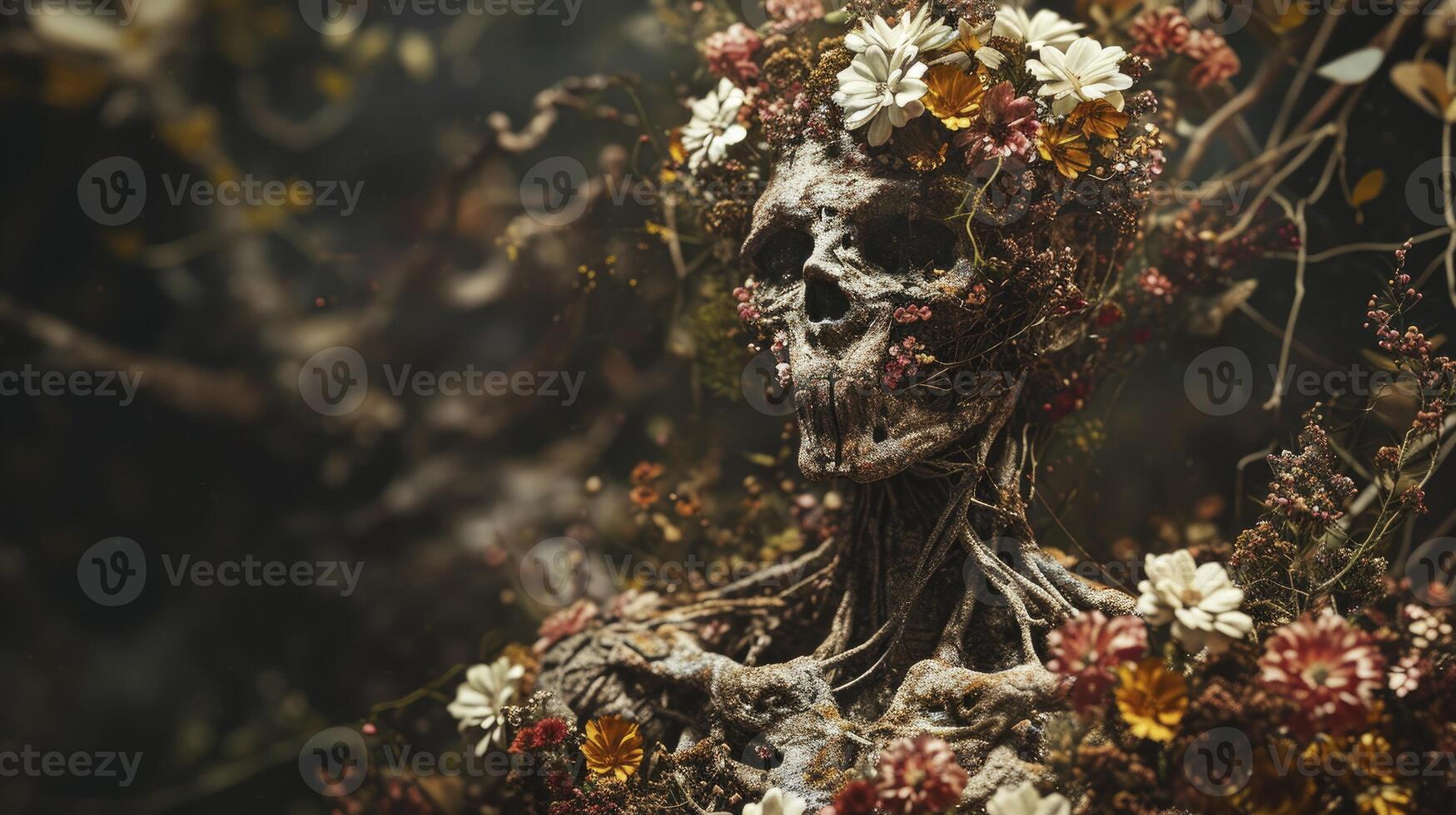 AI generated Human made with flowers photo