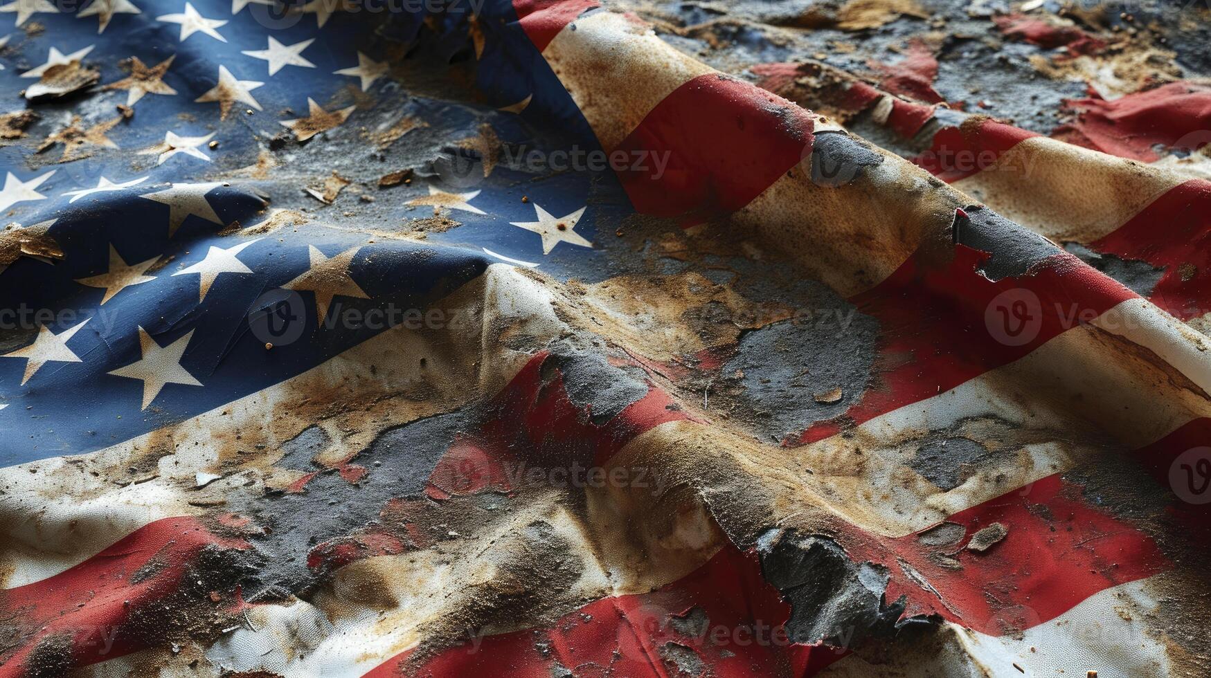 AI generated Dirty flag of the United States of America, symbolic image for destroyed and broken United States of America photo