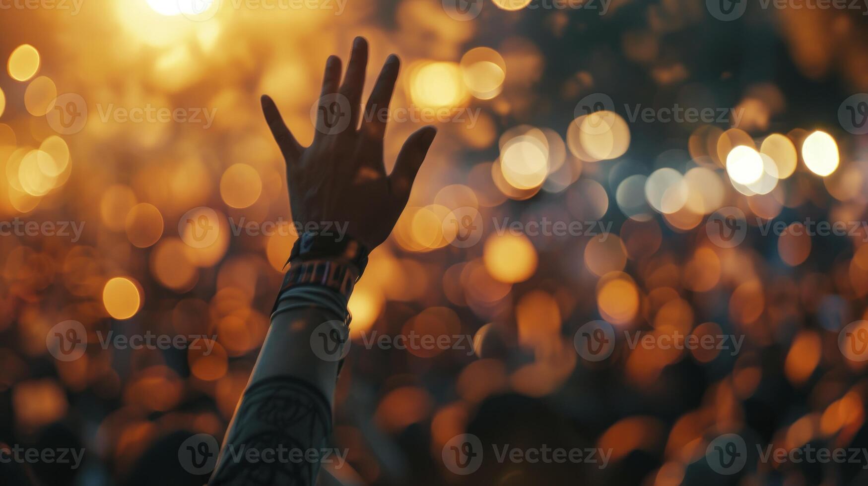 AI generated Hand raising with blur crowd people, Discuss suggestion concepts or voting in council meeting cooperation of democracy. photo