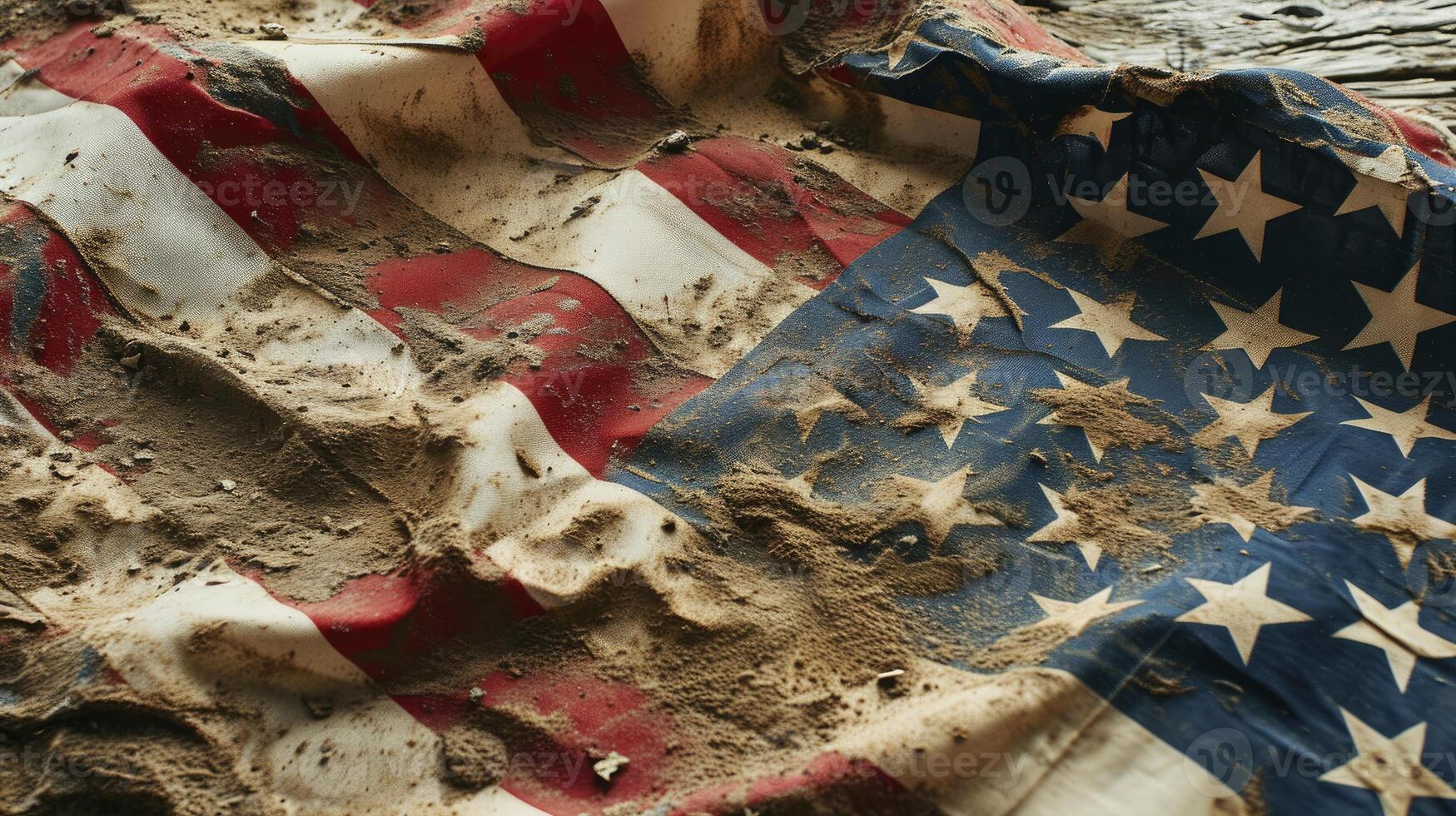 AI generated Dirty flag of the United States of America, symbolic image for destroyed and broken United States of America photo