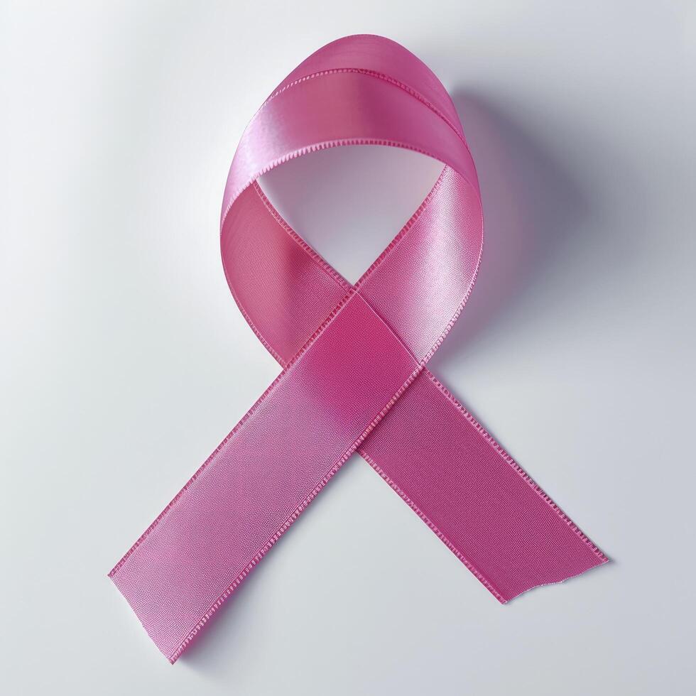 ai generado rosado cinta, pecho cáncer conciencia símbolo, aislado en un blanco antecedentes. nacional pecho cáncer conciencia mes. foto