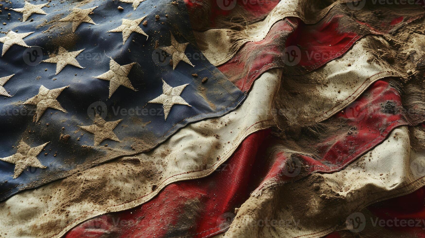 AI generated Dirty flag of the United States of America, symbolic image for destroyed and broken United States of America photo