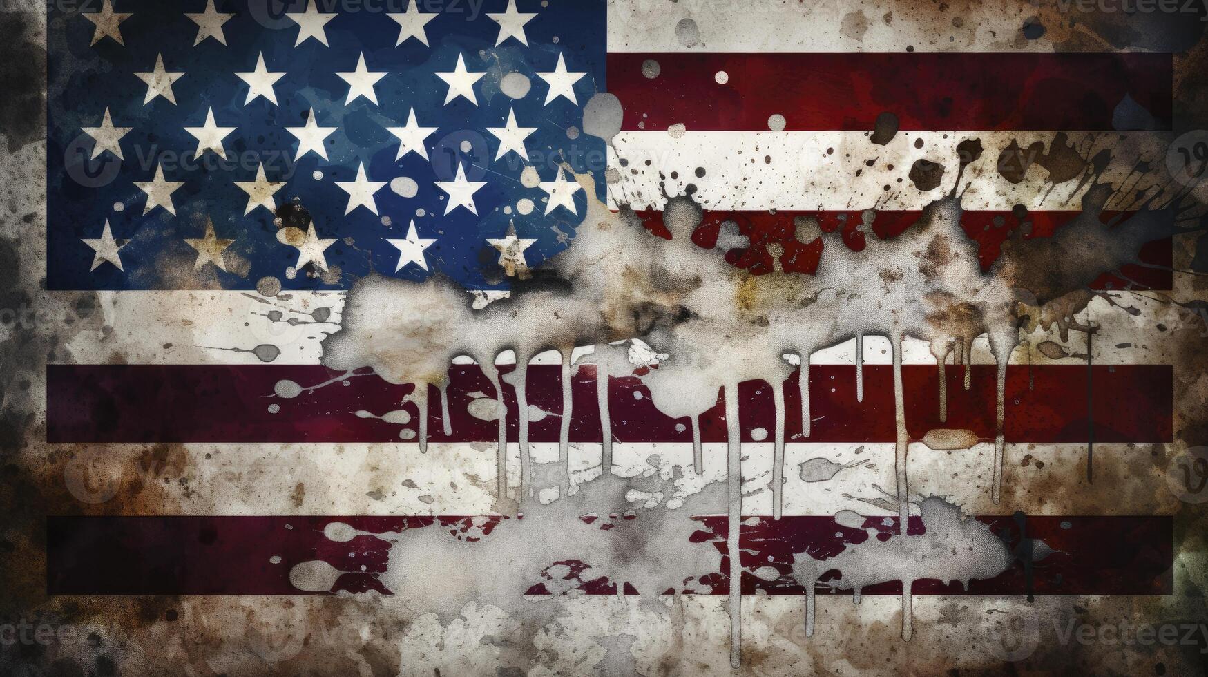 AI generated Dirty flag of the United States of America, symbolic image for destroyed and broken United States of America photo