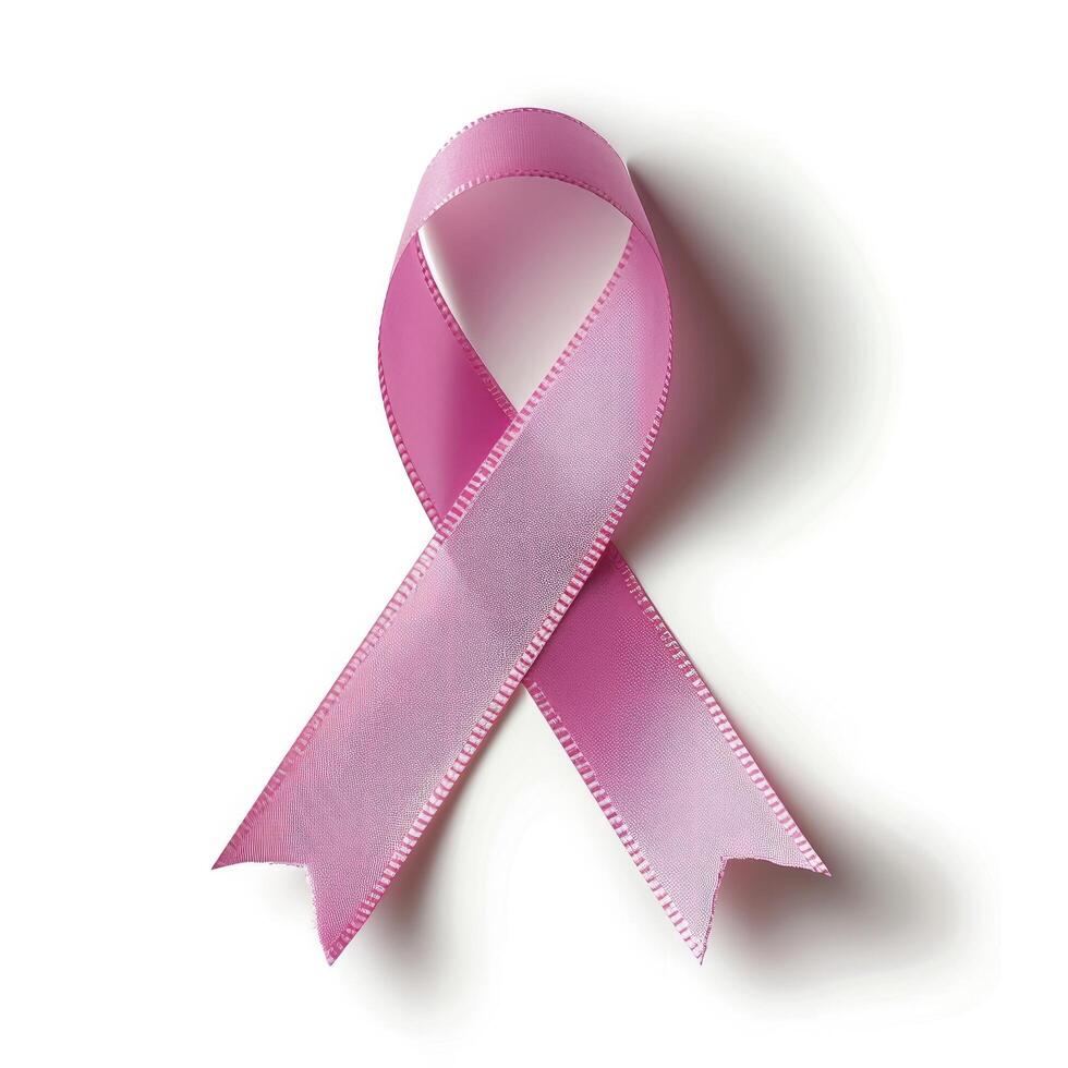 ai generado rosado cinta, pecho cáncer conciencia símbolo, aislado en un blanco antecedentes. nacional pecho cáncer conciencia mes. foto